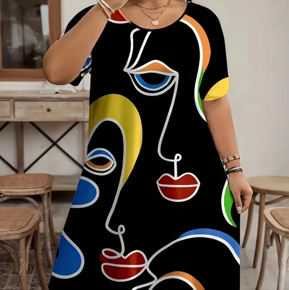 Adorable Multi Coloured Abstract Short Sleeve Tunic Dress! Brand New With Tags!